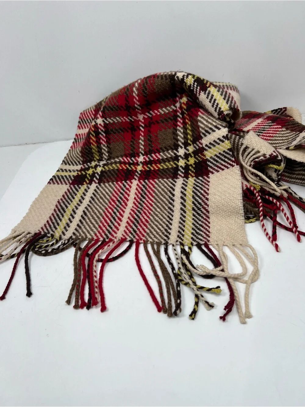 Burberry London Plaid Fringe Scarf 50% Cashmere 50% Wool Made in England - Picture 4 of 5